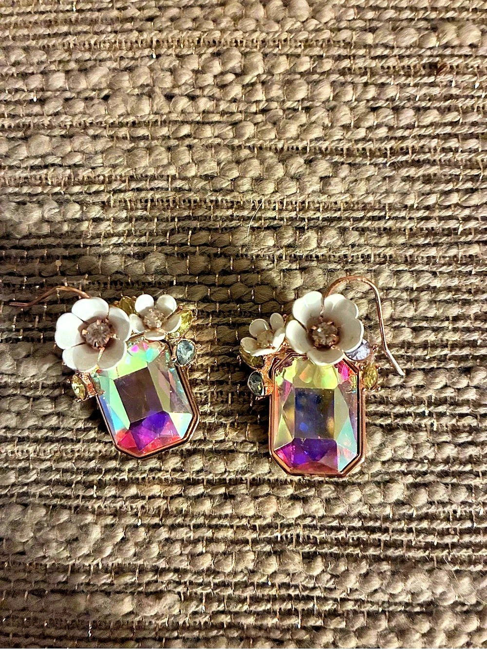 Betsy Johnson Floral Iridescent Drop Earrings Like New
